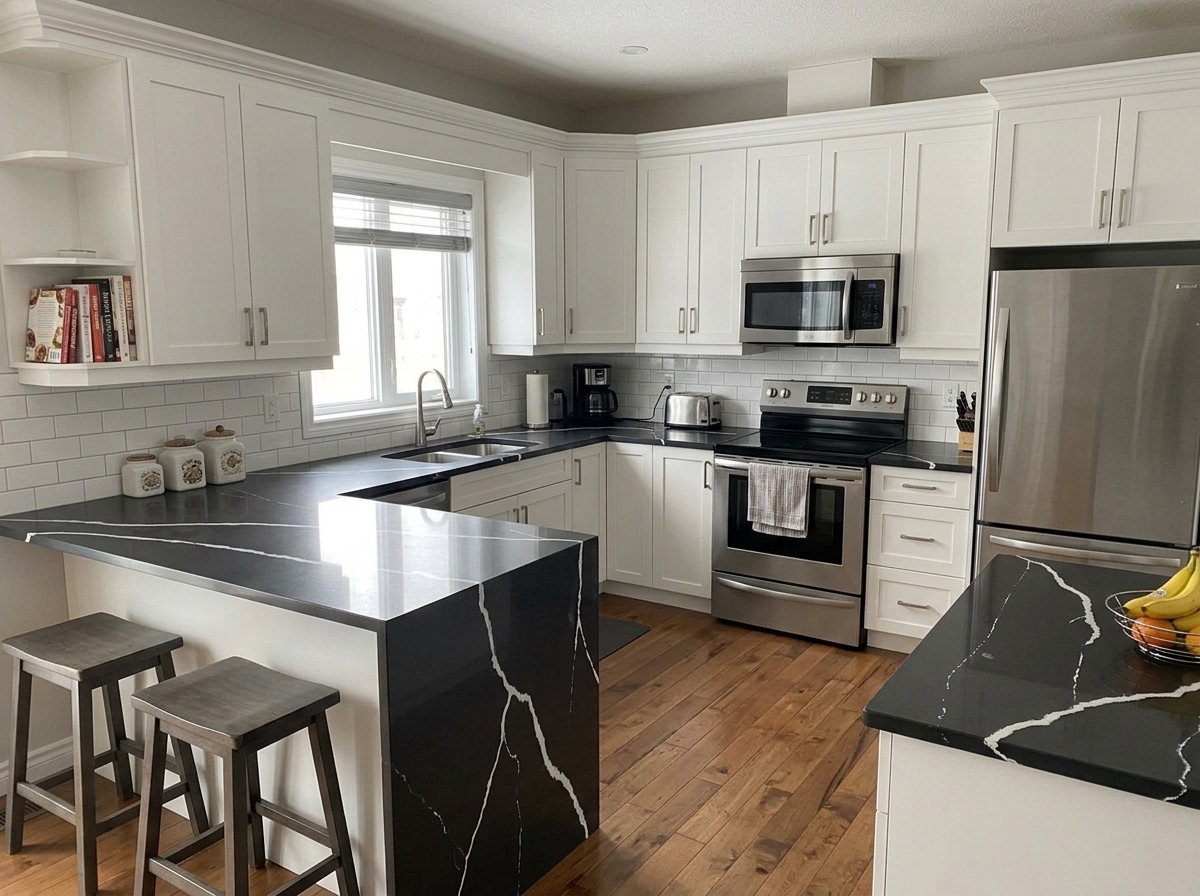 Bianco Nero by Lucent Quartz — everyday kitchen