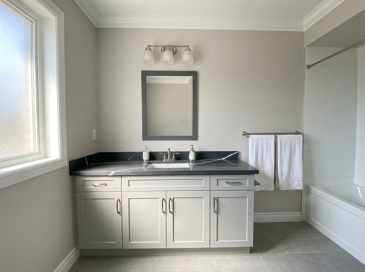 Bianco Nero by Lucent Quartz — bathroom vanity