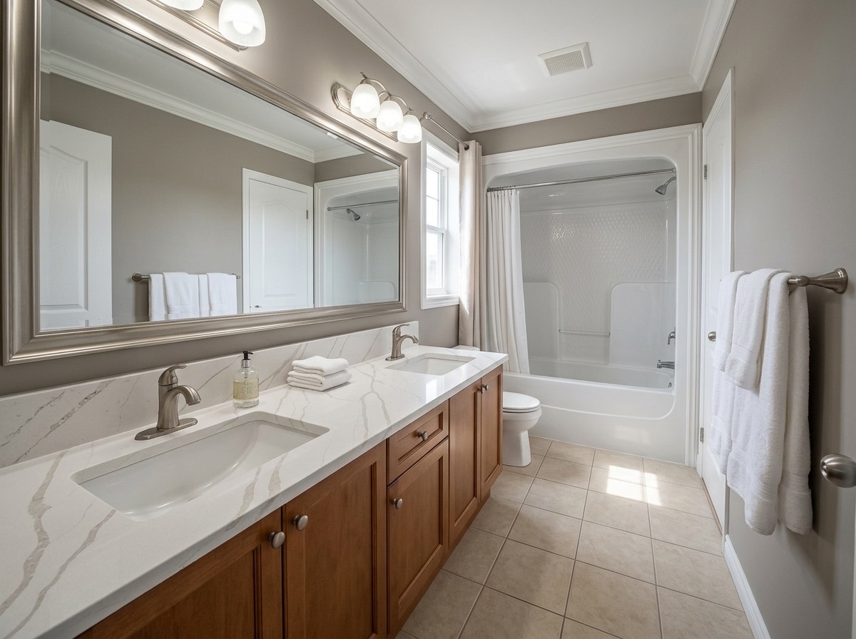 Calacatta Vena G by Lucent Quartz — bathroom vanity