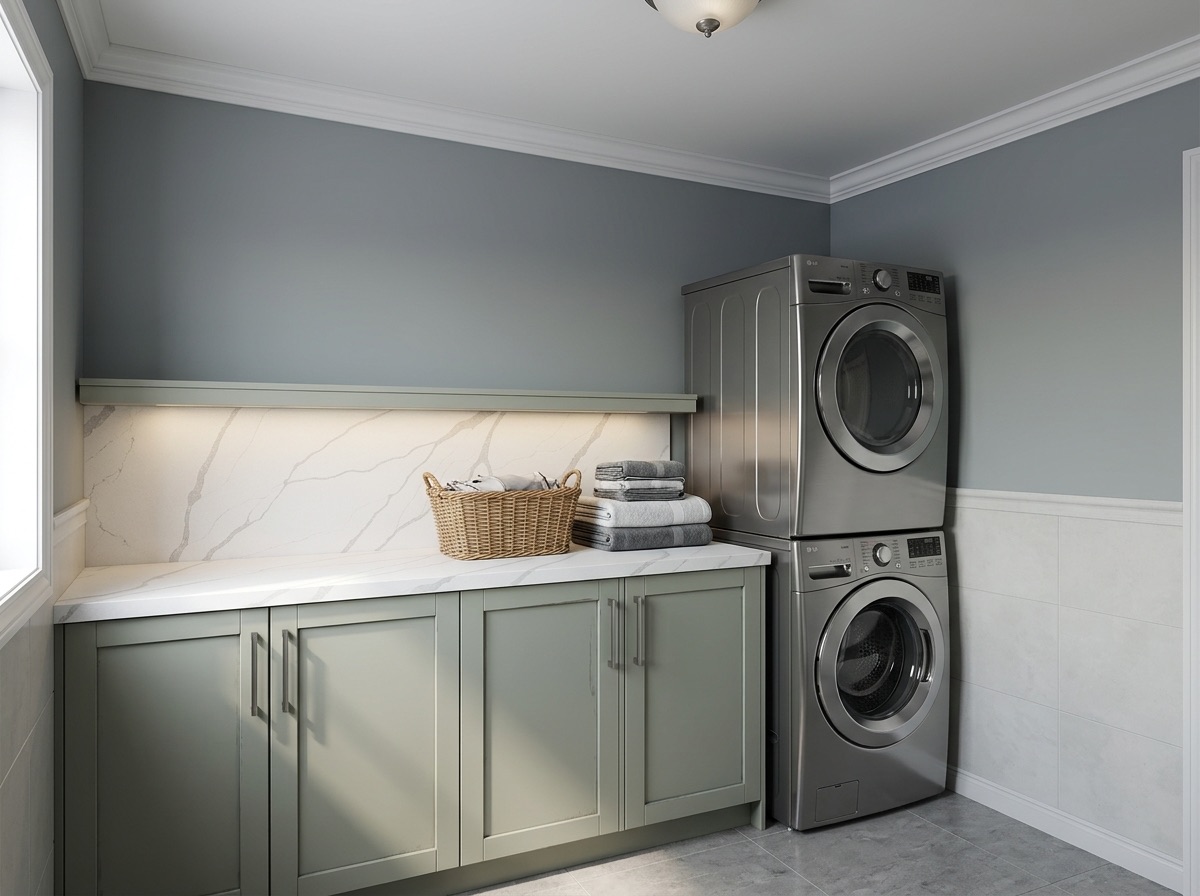 Calacatta Vena G by Lucent Quartz — laundry room