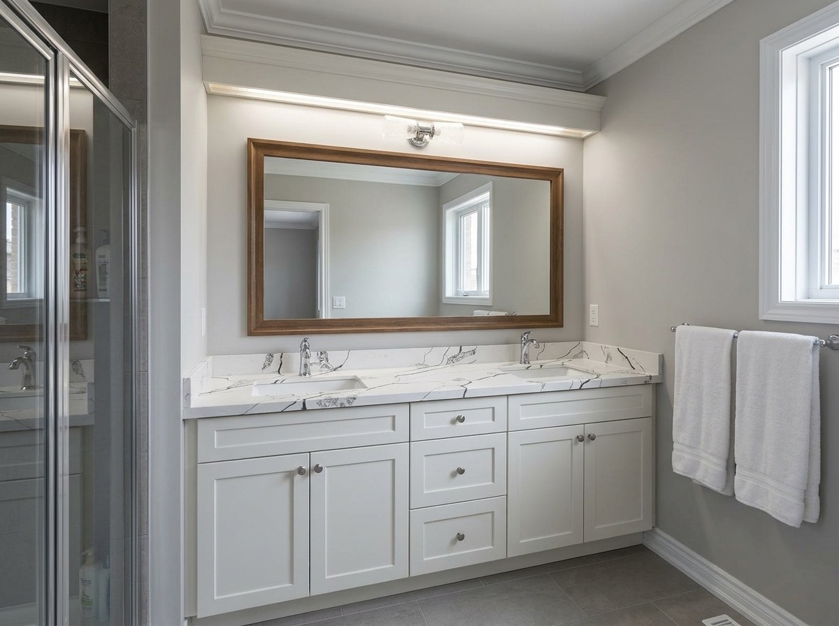 Statuario Massa by Lucent Quartz — bathroom vanity